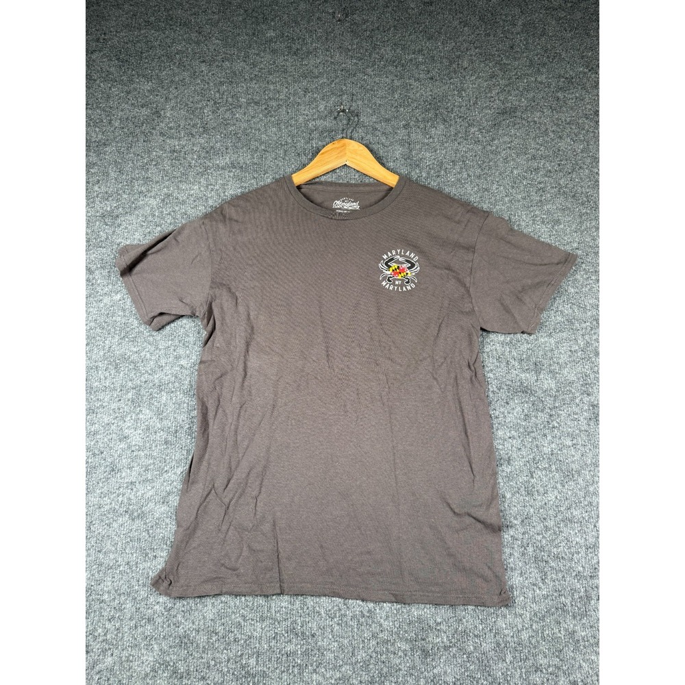 Maryland T-Shirt Mens Medium Gray Maryland Flag Pier Pressure Crab Drinking Beer